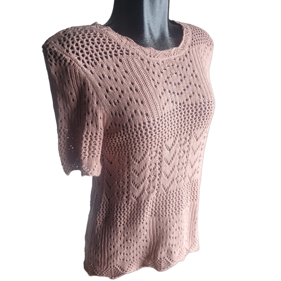 Guilty Open Knit Pink Short Sleeve Sweater L - Picture 3 of 7